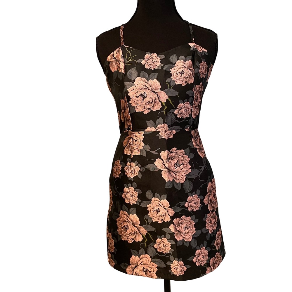 Forever 21 Floral Print Mini Dress Spaghetti Strap Black Pink‎ Sz S